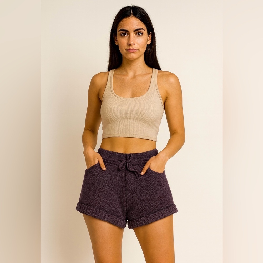 525 America Vintage Violet Sweater Knit Lounge Shorts | Drawstring | Size S